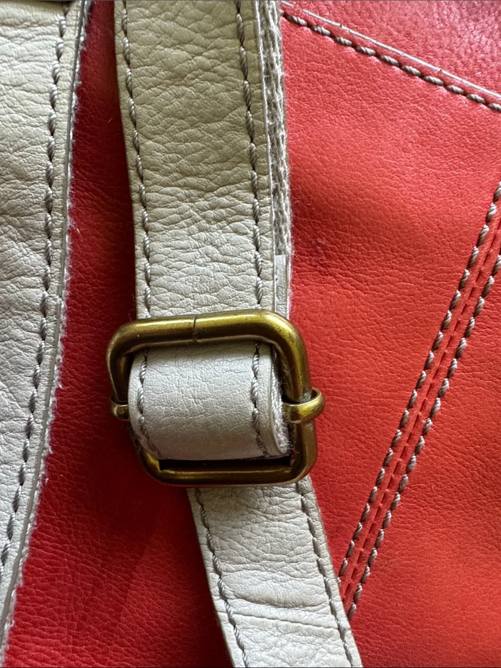 Fossil Leather Crossbody Bag Colorblock Coral Cream Neutral Adjustable Strap